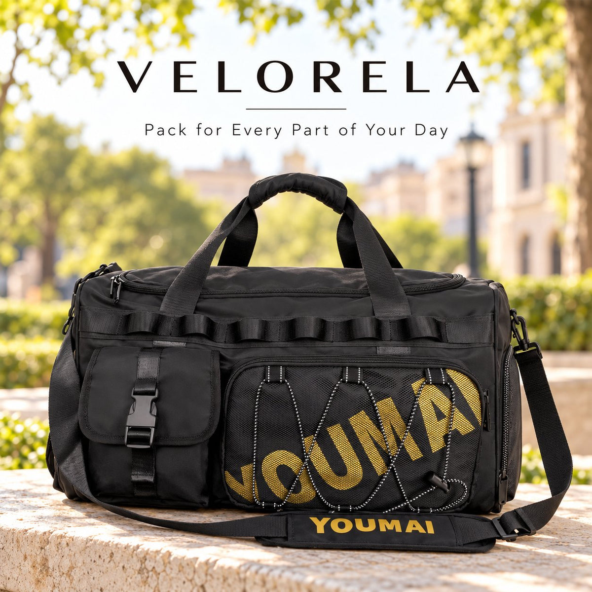 VELORELA Black travel duffel – latest outdoor hero image