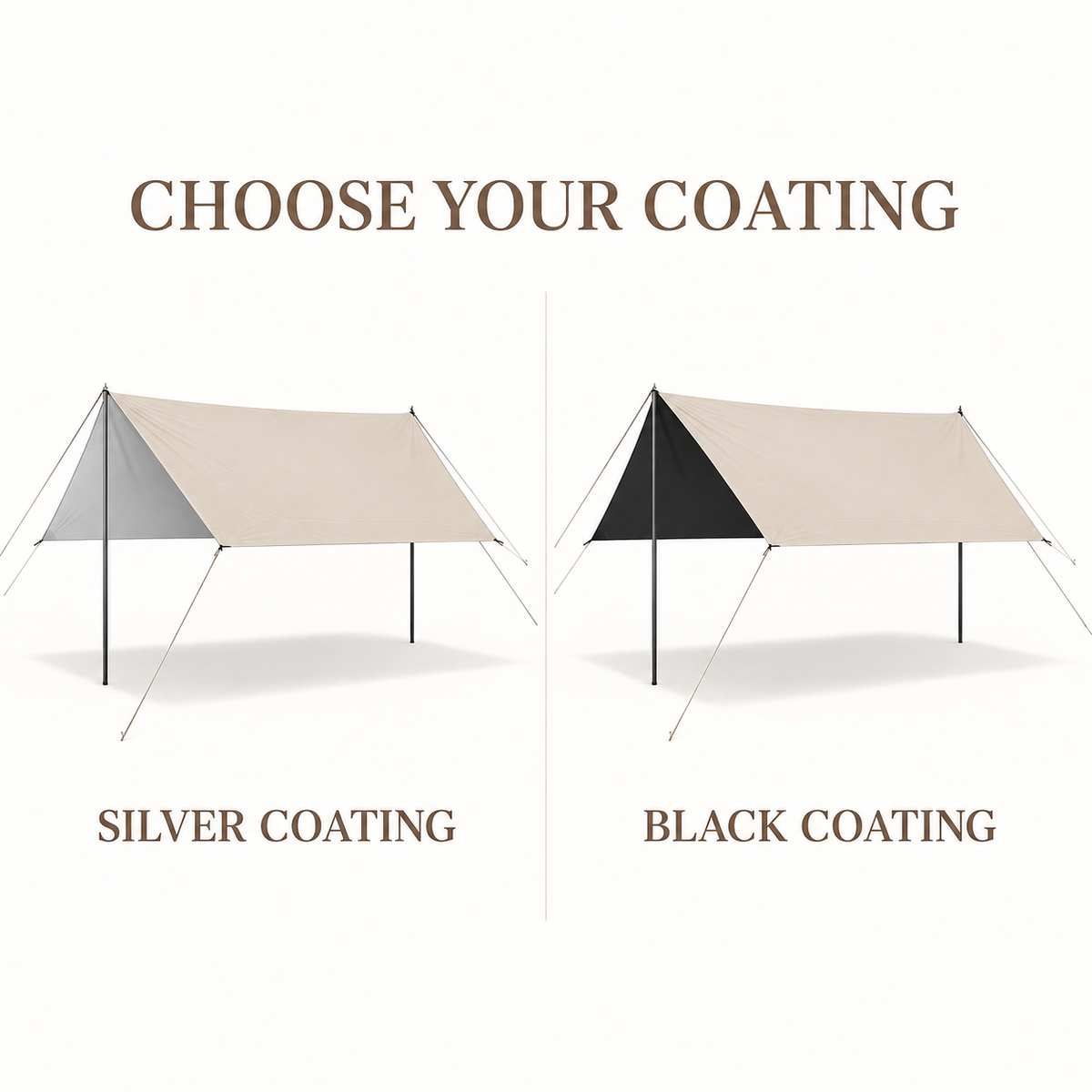 Beige Rectangular tarps showing Silver and Black inner coatings