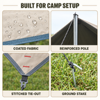 Coated fabric support pole reinforced tie-out and ground stake details