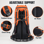 Backpack padded shoulder straps, mesh back padding, chest strap and hip belt