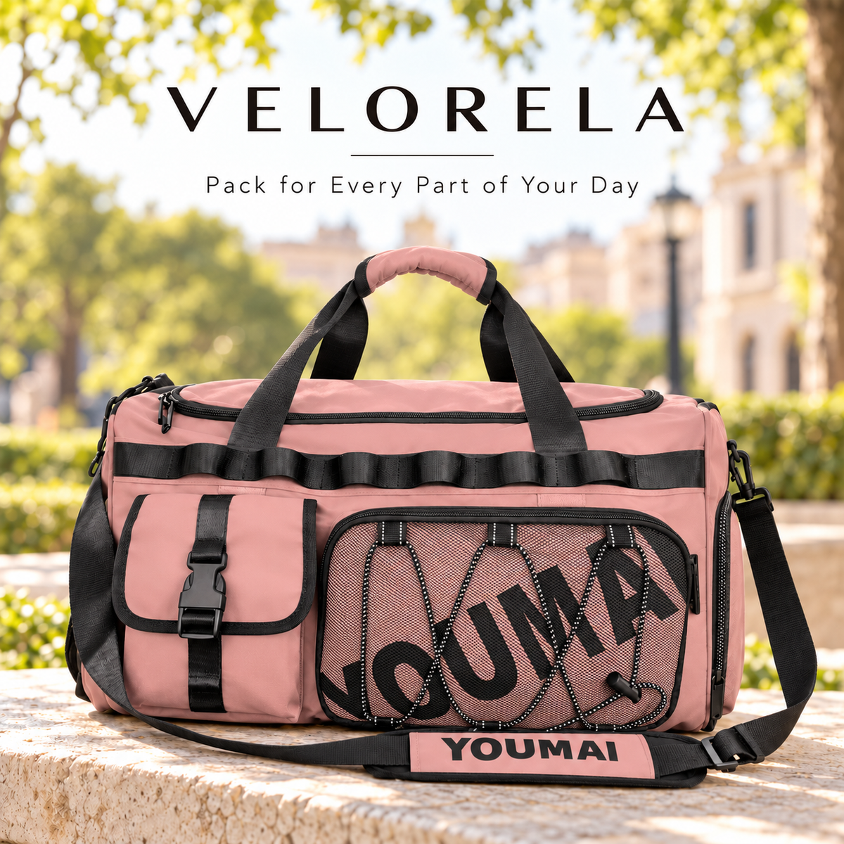 VELORELA Pink travel duffel – latest outdoor hero image