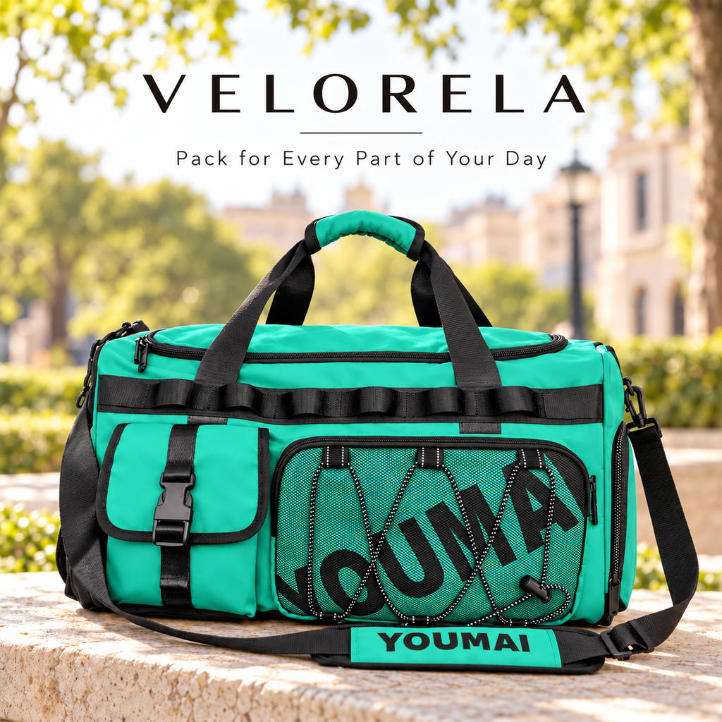 VELORELA Teal travel duffel – latest outdoor hero image