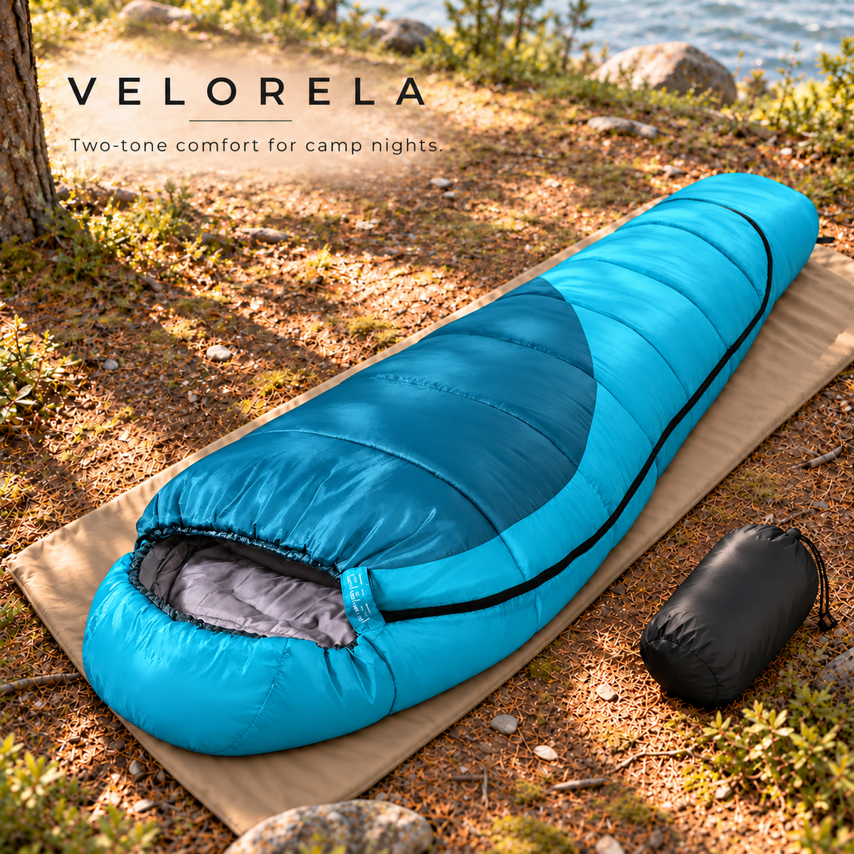 Bright blue and dark blue two-tone mummy sleeping bag