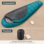 One sleeping bag packed and unpacked; reference book not included