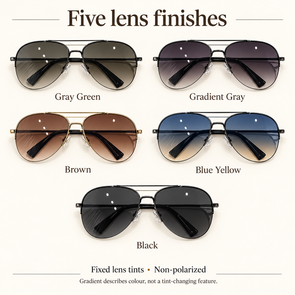 VELORELA Five fixed lens finishes, non-polarized aviator sunglasses