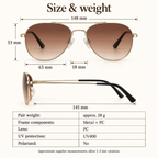 VELORELA Approximate aviator dimensions and 28 g pair weight