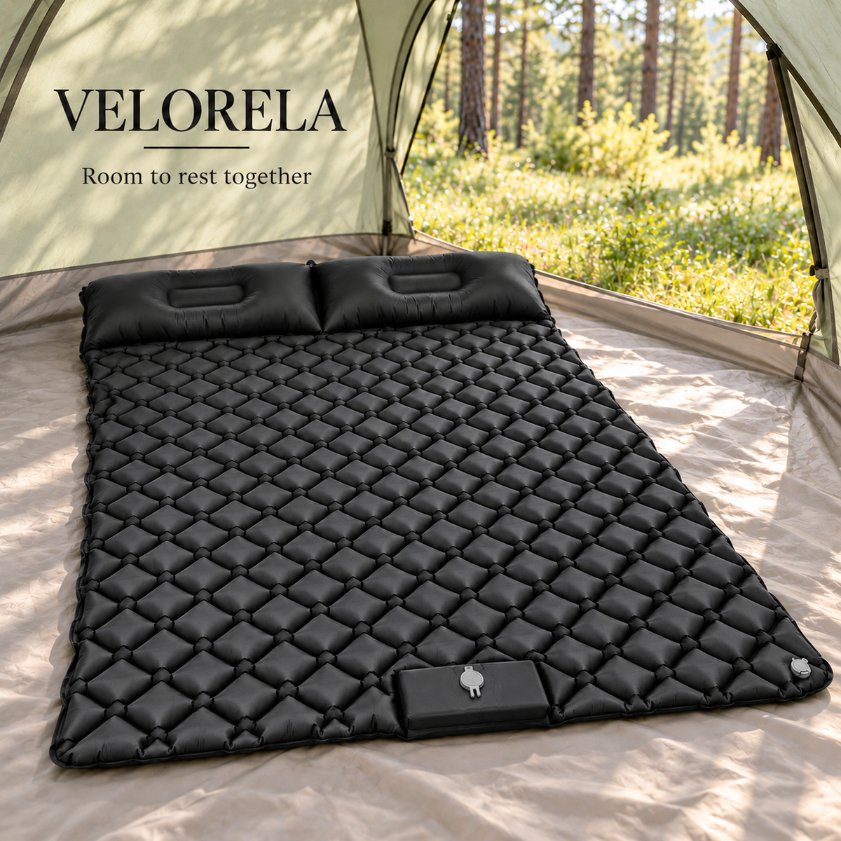Black double inflatable camping pad — forest hero