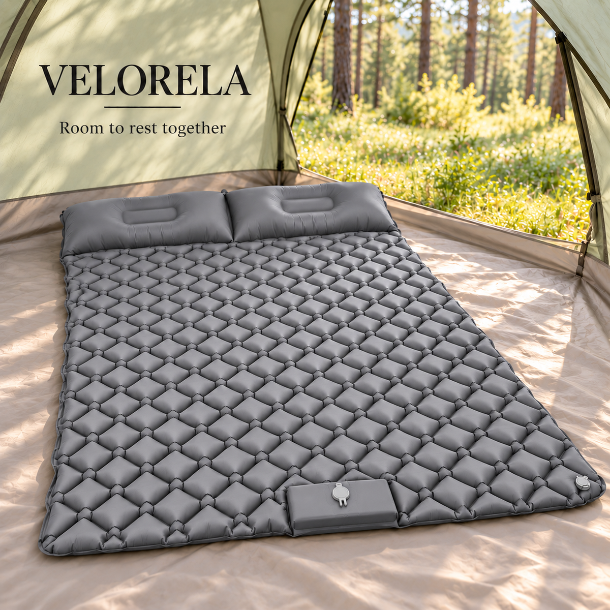 Gray double inflatable camping pad — forest hero