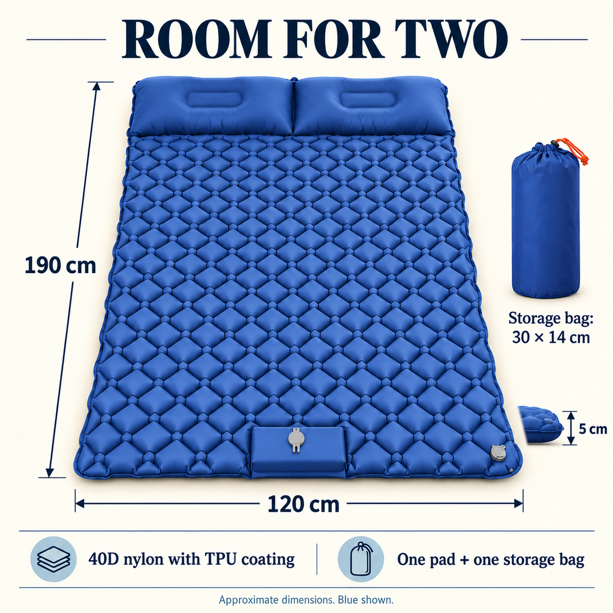 Blue double pad — size and construction