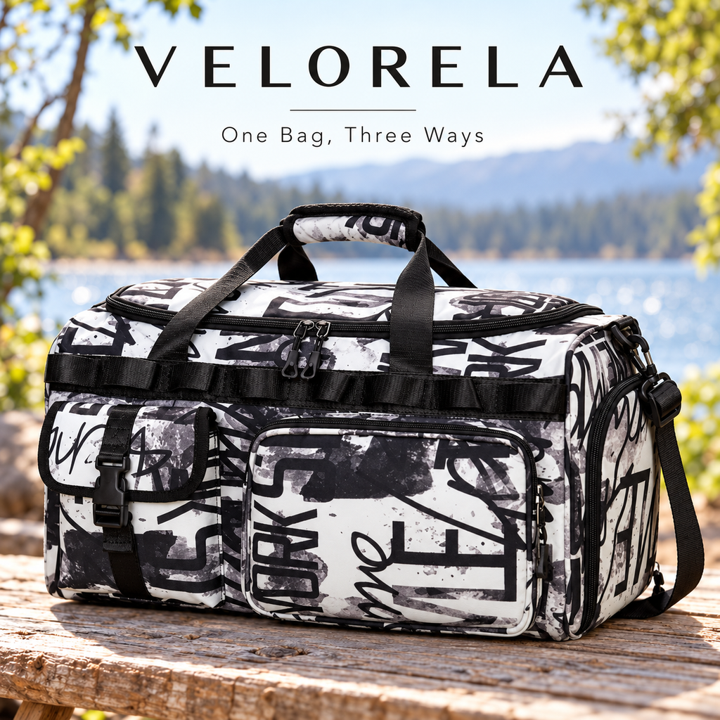 VELORELA Monochrome travel duffel – latest outdoor hero image