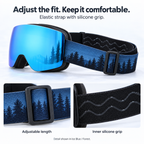 Forest-print snow goggle strap with adjustment slider and inner silicone grip detail