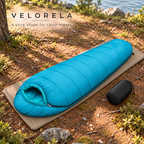 Aqua Blue mummy sleeping bag with black carry sack