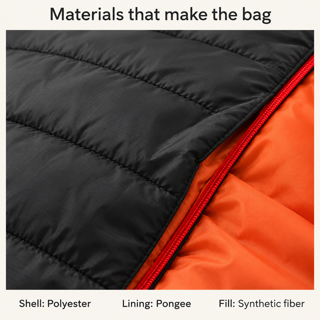 Polyester shell, pongee lining and synthetic fiber fill