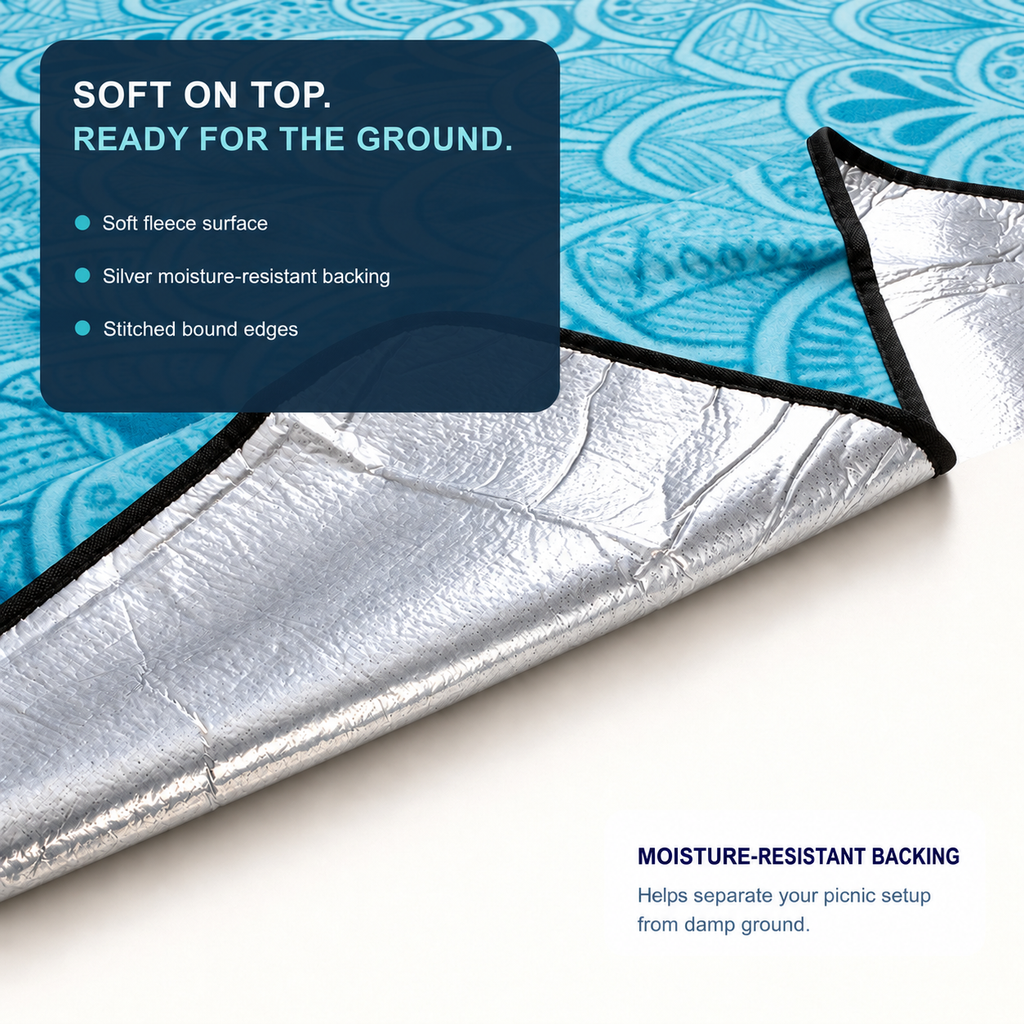 Soft fleece top, silver moisture-resistant backing and stitched bound edges
