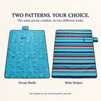 Ocean Shells and Boho Stripes shown fully unfolded; one selected blanket included