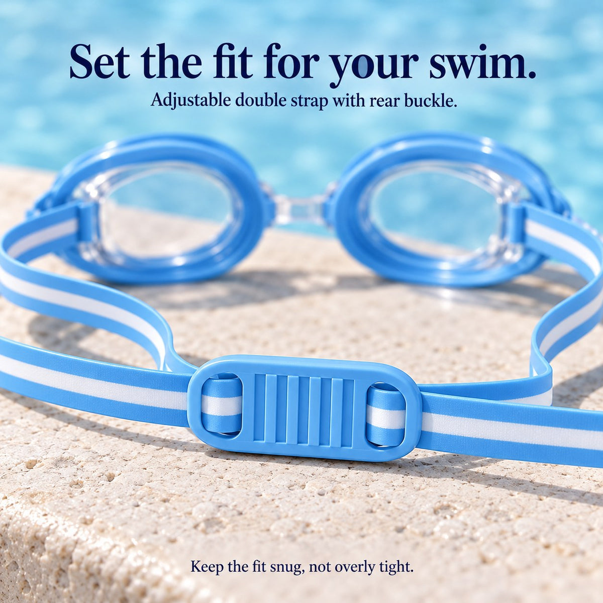 Sky Blue adjustable double strap and rear buckle