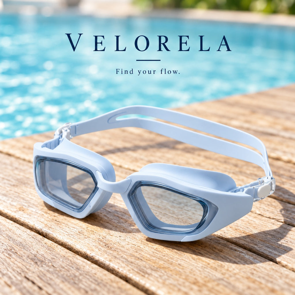 Blue goggles with a white side insert