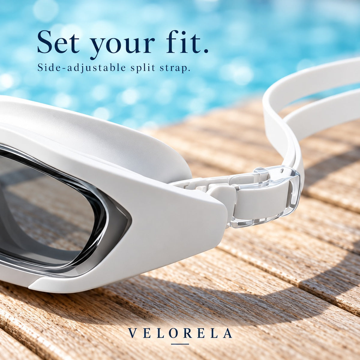 Clear side adjuster and White split double strap