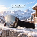 Velorela solid-strap snow goggles — Black Frame / Silver Lens