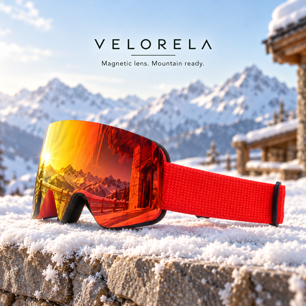 Velorela solid-strap snow goggles — Red Frame / Red Lens