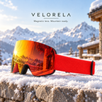 Velorela solid-strap snow goggles — Red Frame / Red Lens