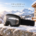 Velorela solid-strap snow goggles — Black Frame / Clear Lens