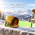 Velorela solid-strap snow goggles — Green Frame / Gold Lens
