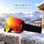 Velorela solid-strap snow goggles — Black Frame / Red Lens