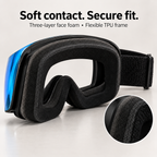 Rear view of black snow goggles showing three-layer face foam