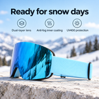 Blue mirrored snow goggles with dual-layer, anti-fog and UV400 lens features