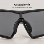 Black sports sunglasses with textured twin anti-slip nose pads