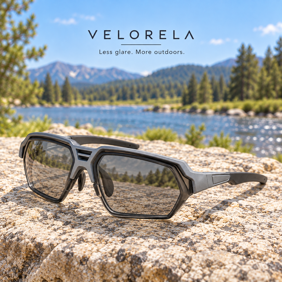 VELORELA Photochromic Gray lenses in light tint on dry stone
