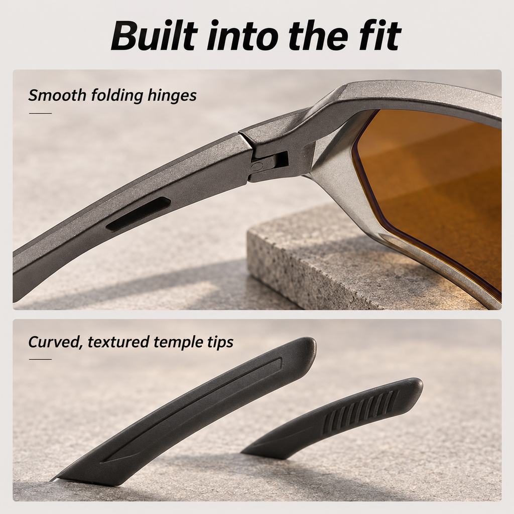 VELORELA Folding hinge and curved textured temple tips