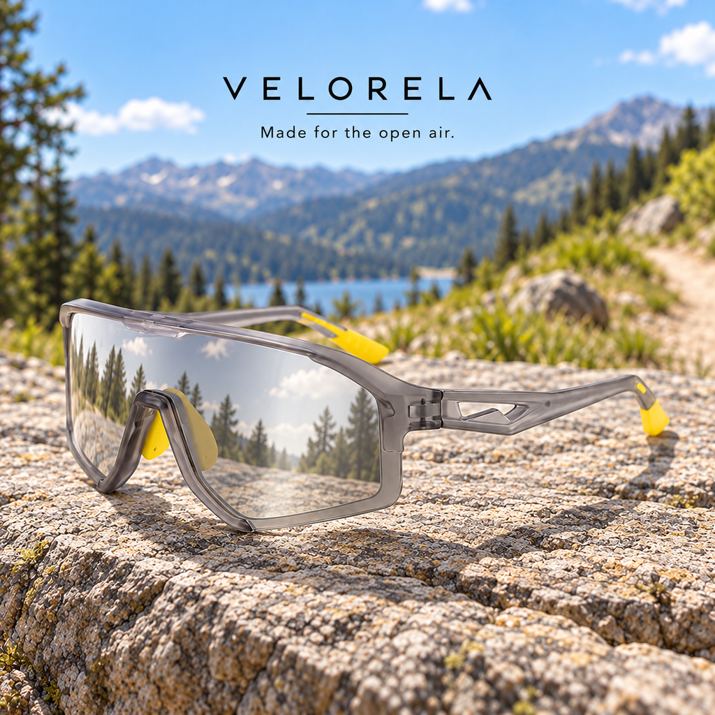 VELORELA Clear gray frame with silver mirror shield and yellow accents