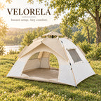 Sand Beige and Off-White instant tent with pale trim in a warm sunlit woodland meadow