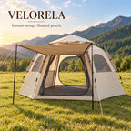Sand Beige hexagonal tent with a tan porch panel