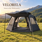 Black hexagonal tent with gray side window panels