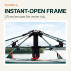 Connected instant-open tent frame and center hub