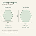 Two listed sizes: 240 by 240 by 155 cm and 280 by 280 by 165 cm; schematic floor outlines