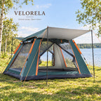 Forest Green tent with Silver Coating, scene illustration; additional canopy supports not included