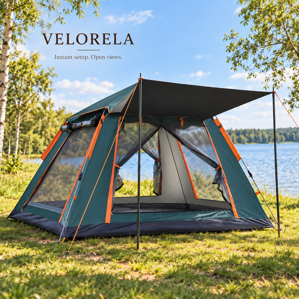 Forest Green tent with Black Coating and two front porch support poles