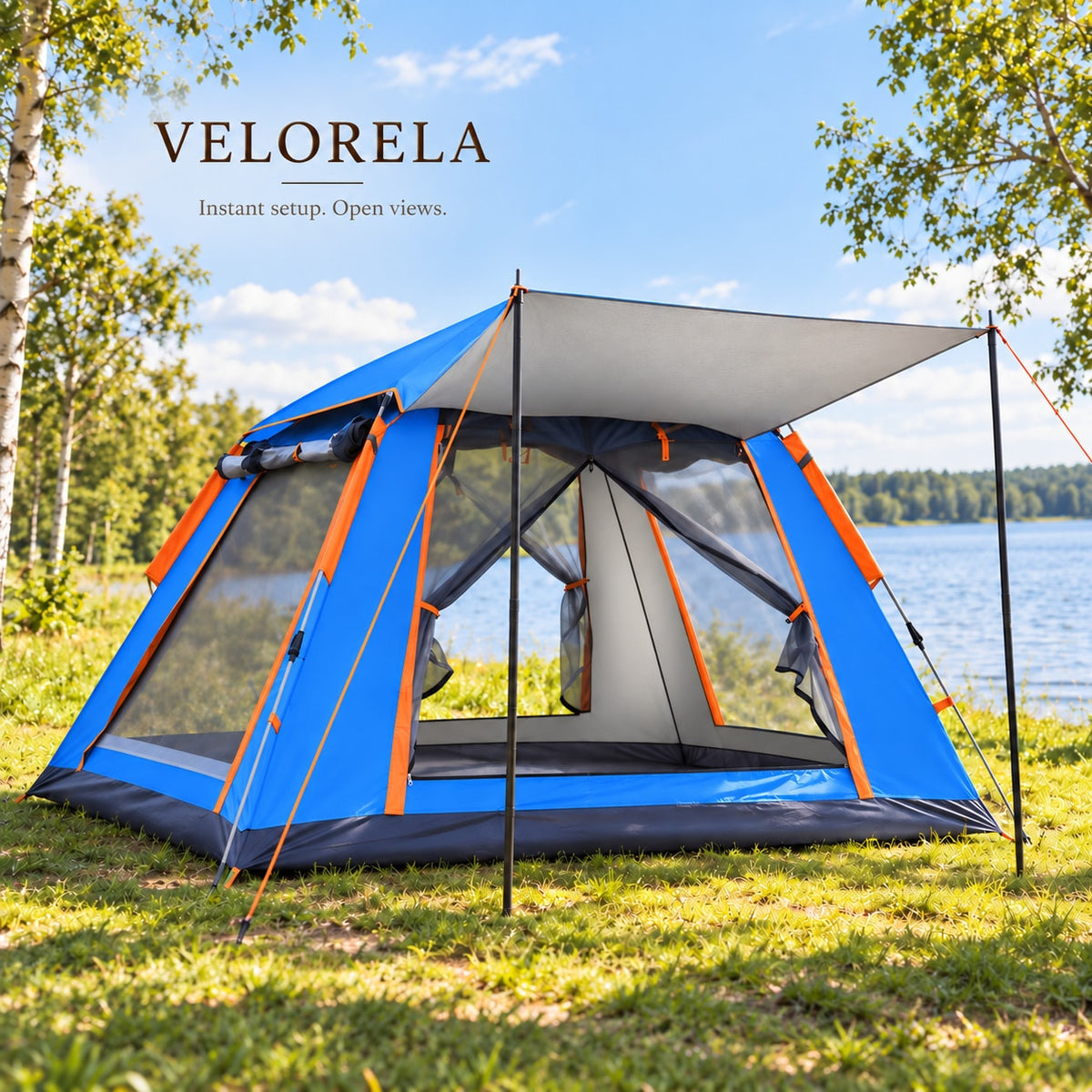 Sky Blue tent with Silver Coating and two front porch support poles