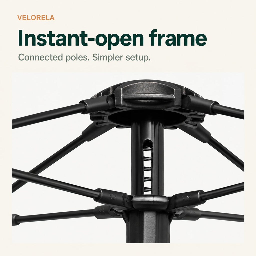Connected tent frame and central instant-opening hub