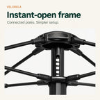 Connected tent frame and central instant-opening hub