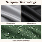 Illustrative silver and black coatings with water beads on woven outer fabric