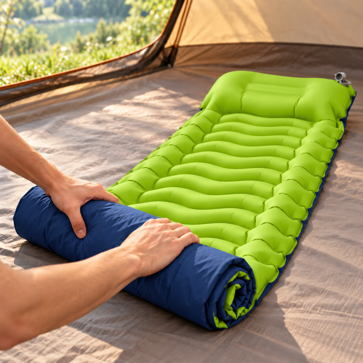 Rolling the Green/Blue wave pad with its blue reverse facing outward