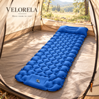 Velorela wide inflatable camping pad — hero diamond blue 