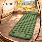 Velorela wide inflatable camping pad — hero square green