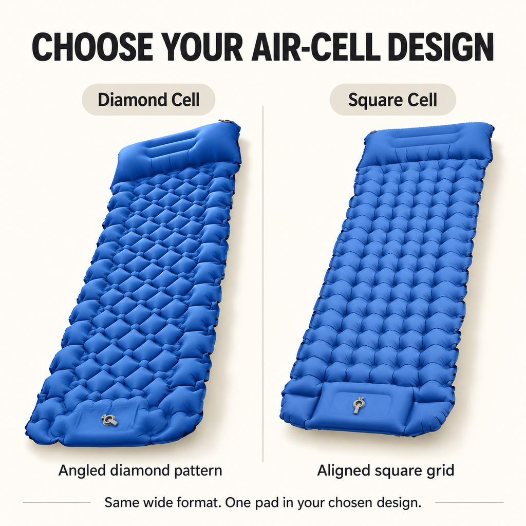 Velorela wide inflatable camping pad — design comparison