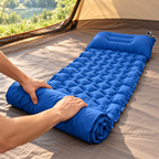 Velorela wide inflatable camping pad — roll for storage